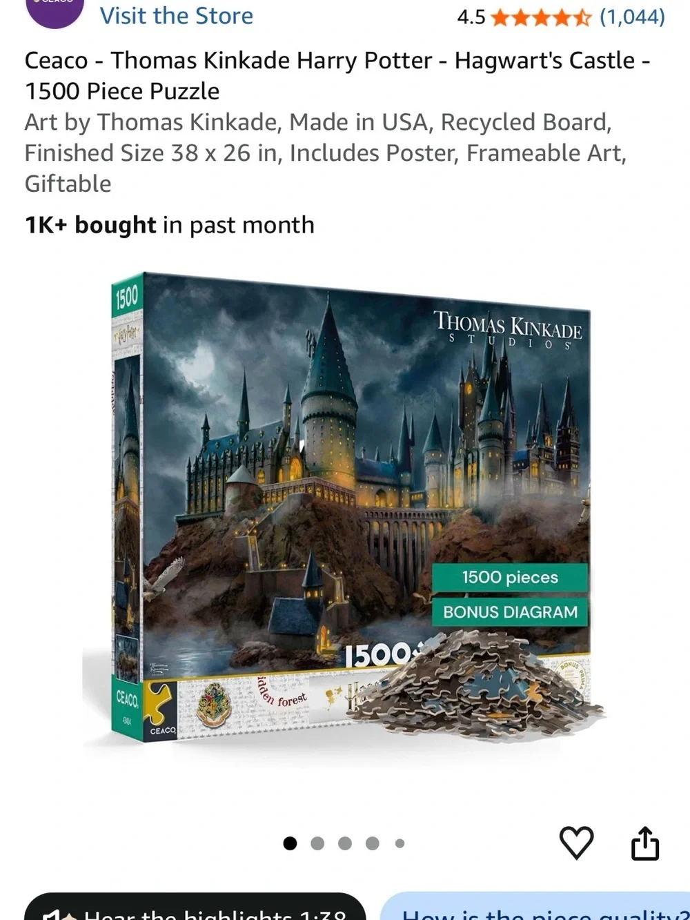 Harry Potter - Thomas Kinkade Hogwarts Castle Puzzle - Dark Blue, Gold, Brown